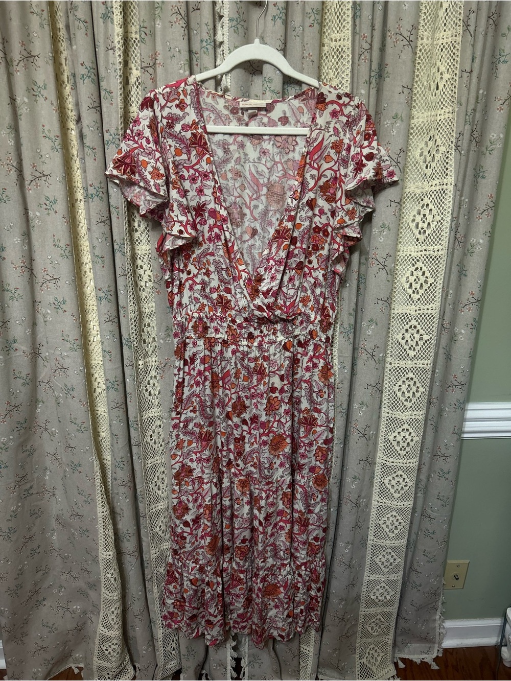 Knox Rose Floral Flutter Sleeve Midi Dress | Size Large